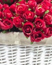 Artificial Red Roses in The White Basket Background Texture, Vintage Theme