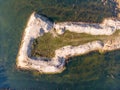 An artificial reservoir seen from a drone