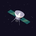 Artificial satellite flight in outer space, cosmos, among stars. NASA technology with telecommunication dish, radars Royalty Free Stock Photo