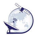 Artificial satellite. Telecommunication satellite on the earth geostationary in space and satellite antenna.