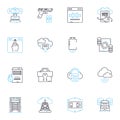 Artificial security linear icons set. Cybersecurity, Encryption, Authentication, Malware, Passwords, Nerk, Hackers line