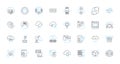Artificial service linear icons set. Automation, Digitalization, Intelligence, Robotics, Machine-learning, Virtuality Royalty Free Stock Photo