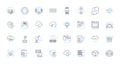 Artificial service linear icons set. Automation, Digitalization, Intelligence, Robotics, Machine-learning, Virtuality