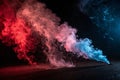 Artificial smoke in red-blue light on black background Royalty Free Stock Photo