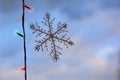 Artificial snowflake on the glass.