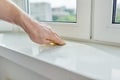 Artificial stone window sill, installation, technological process. Royalty Free Stock Photo