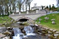 An artificial waterfall in a city park