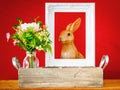 artificially bunch of flowers easter bunny holiday decoration background