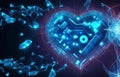 An artificially created fantasy image of a miraculous galactic heart on a circuit board.