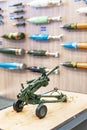 Artillery ammunition. Shells and mines on display at the international exhibition ARMS AND SECURITY - 2021. Kiev. Ukraine - June