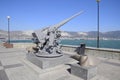 Artillery battle cannon, raised from the bottom of the Black Sea. Weapons of defense in the Second World War. The Royalty Free Stock Photo
