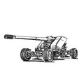 Artillery cannon hand graphic drawing. Military equipment