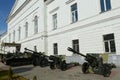 Artillery cannons at the entrance to the Museum of the history of airborne troops in the city of Ryazan