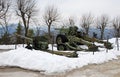 Artillery gun in front of the Fortress of San Leo. Italy Royalty Free Stock Photo