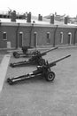 Artillery guns in the fortress. Black and white