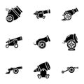 Artillery installation icons set, simple style