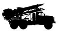Artillery Launcher truck silhouette. Rocket carrier with nuclear bomb.