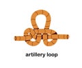 Artillery loop, Manharness knot. Rope tying for safety. Strong cord binding, harness hitch, secure connection. Reliable