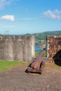 Artillery piece and wall, Fort Charlotte. Kingstown, Saint-Visent