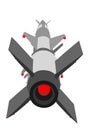 Artillery rocket launcher illustration. Rocket with nuclear bomb. Nuclear test, war treat. Bomb air projectile attack. Po