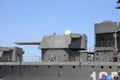 Artillery tower of the cruiser Mikhail Kutuzov in port. Russia, Krasnodar region, Novorossiysk, June 22, 2019