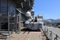 Artillery tower of the cruiser Mikhail Kutuzov in port. Russia, Krasnodar region, Novorossiysk, June 22, 2019