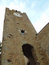 Artimino, Tuscany, Italy, turreted door-Porta turrita with clock , view.