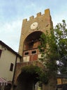 Artimino, Tuscany, Italy, turreted door-Porta turrita with clock , view.
