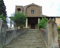 Artimino, Tuscany, Italy. Parish church of Santa Maria and San Leonardo in Artimino, Pieve di San Leonardo, building`s facade.