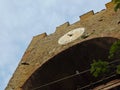 Artimino, Tuscany, Italy, turreted door-Porta turrita.Wall, old clock.