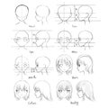 ARTIONE How to draw a cute anime manga girl head Royalty Free Stock Photo