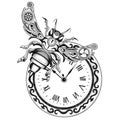 ARTIONE Mechanical bee and clock pencil drawing Royalty Free Stock Photo