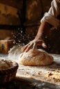 Artisan Baker Preparing Fresh Bread with Flour Dusting. Generative ai Royalty Free Stock Photo