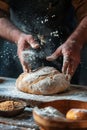 Artisan Baker Preparing Fresh Bread with Flour Dusting. Generative ai Royalty Free Stock Photo