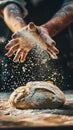 Artisan Baker Preparing Fresh Bread with Flour Dusting. Generative ai Royalty Free Stock Photo