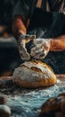 Artisan Baker Preparing Fresh Bread with Flour Dusting. Generative ai Royalty Free Stock Photo