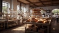 An artisan bakery allowing customers to watch bakers kneading dough and crafting