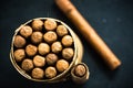 Artisan box of cuban cigars from above Royalty Free Stock Photo