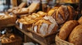 Artisan bread displayed in rustic wicker baskets Royalty Free Stock Photo