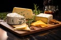 artisan cheese variety with rosemary garnish