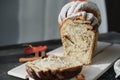 Artisan cinnamon swirl bread on wooden rack Royalty Free Stock Photo