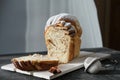 Artisan cinnamon swirl bread on wooden rack Royalty Free Stock Photo