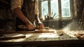 Artisan Crafting Wooden Furniture AIG41 Royalty Free Stock Photo
