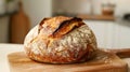 Artisan crusty bread on a wooden cutting board