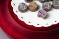 Artisan Fine Chocolate Candy On Serving Dish with Heart Design