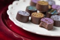 Artisan Fine Chocolate Candy On Serving Dish with Heart Design