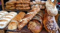 Artisan fresh bread on table displayed for sall on vendors stall . Generative Ai Royalty Free Stock Photo