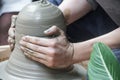 Artisan hands making clay pot handmade pottery workshop Royalty Free Stock Photo