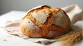 Artisan Loaf: Rustic Sourdough Bread with Wheat Stalks (Generated using AI) Royalty Free Stock Photo