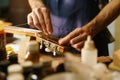 Artisan Lute Maker Fixing Stringed Instrument Replacing Guitar C Royalty Free Stock Photo